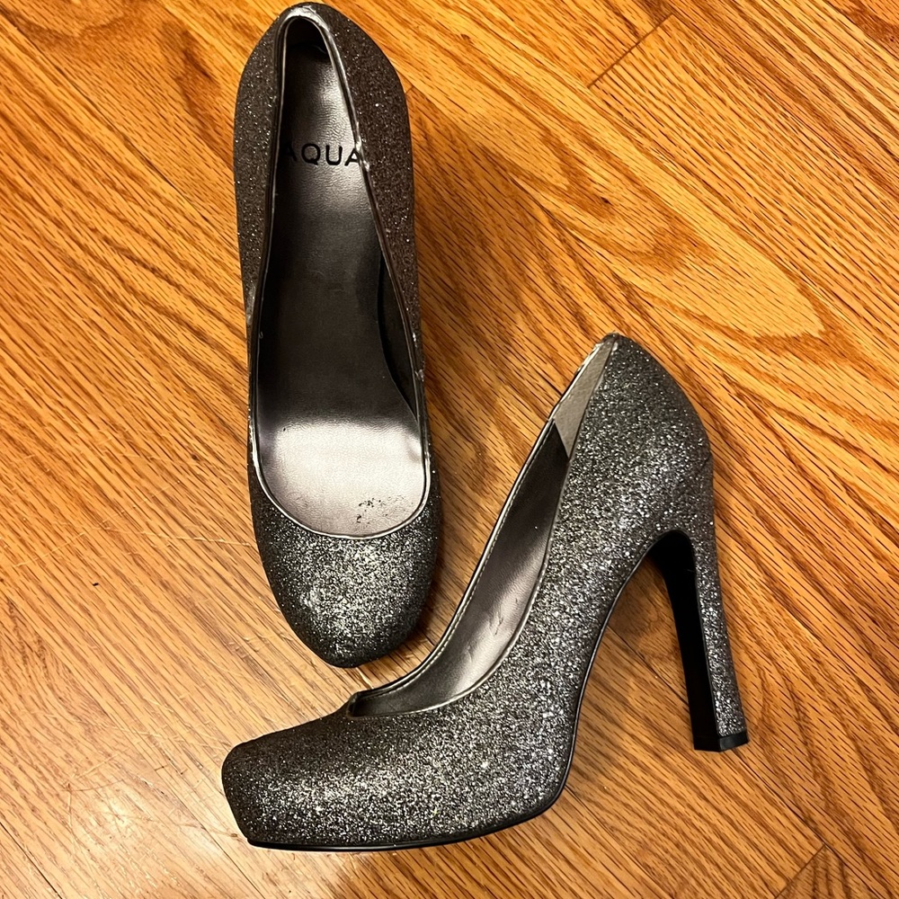 Aqua Silver Glitter Hidden Platform Heels